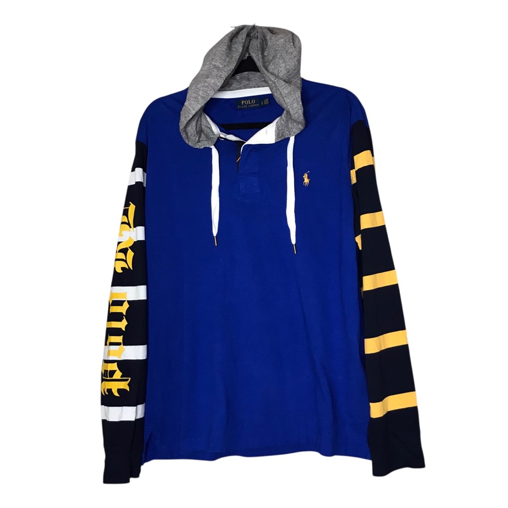 Polo Ralph Lauren Hooded Tee Lightweight Cotton Hoodie Blue Stripes Men’s Large